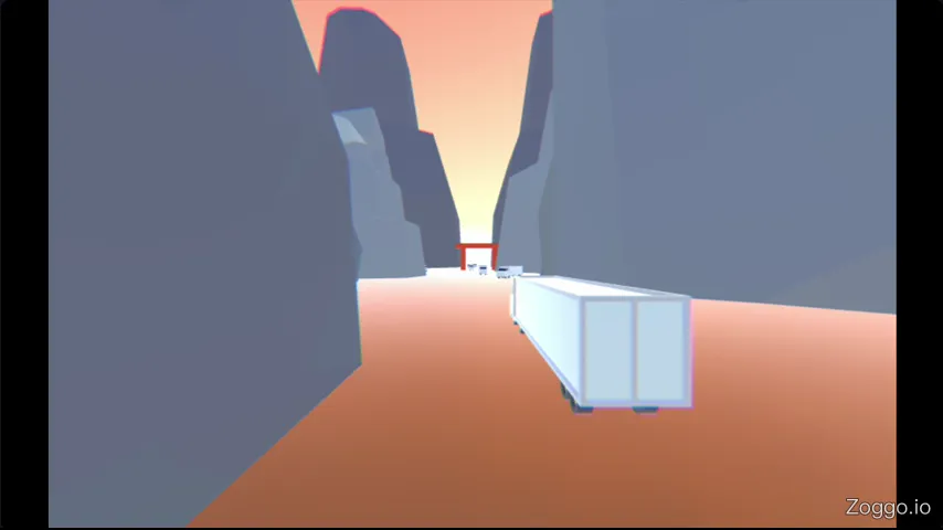 Late game oncoming trucks racing in opposite directions create chaotic obstacles in Cluster Rush.