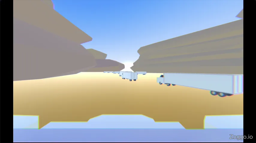 Player clinging to a truck tailgate and side edge before climbing back onto the roof in Cluster Rush.