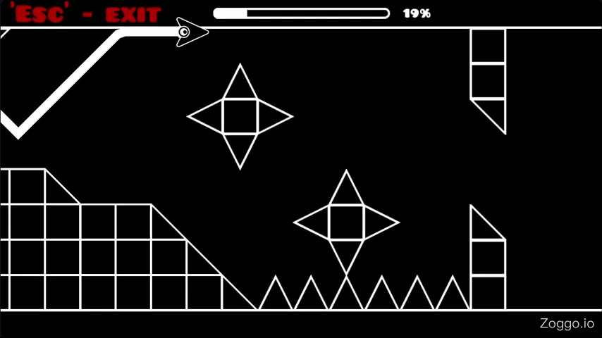 Geometry Arrow late-level screenshot with dense spike clusters testing instant reflexes with no practice mode available