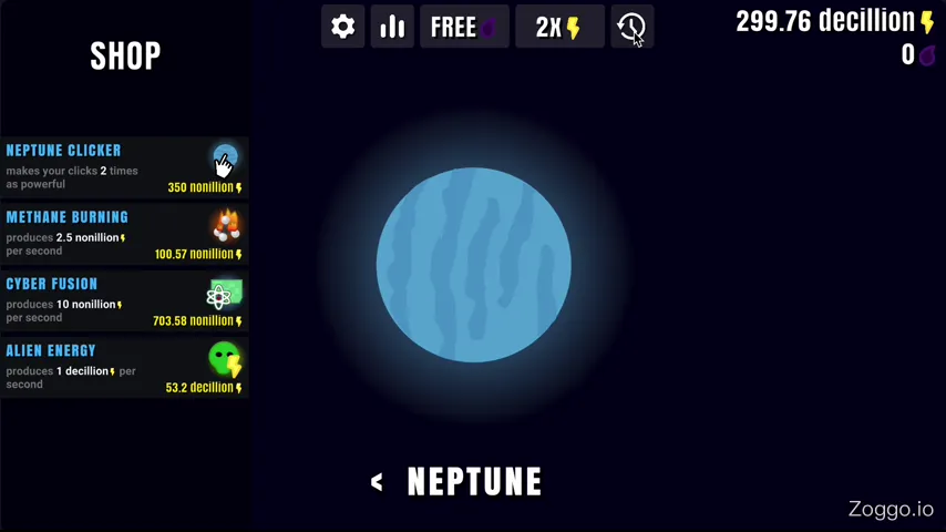 Executing a rebirth for a permanent 2X resource multiplier in Planet Clicker 2