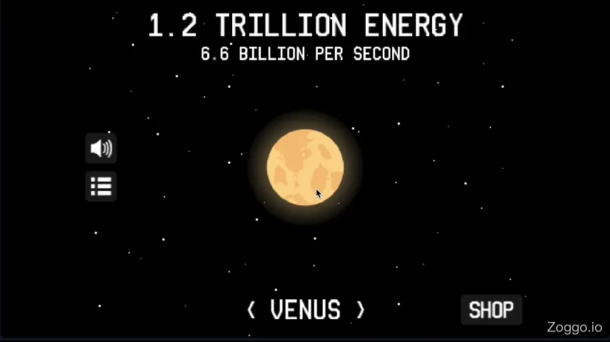 Venus endgame interface displaying 1 Billion energy clicks and Venus shop