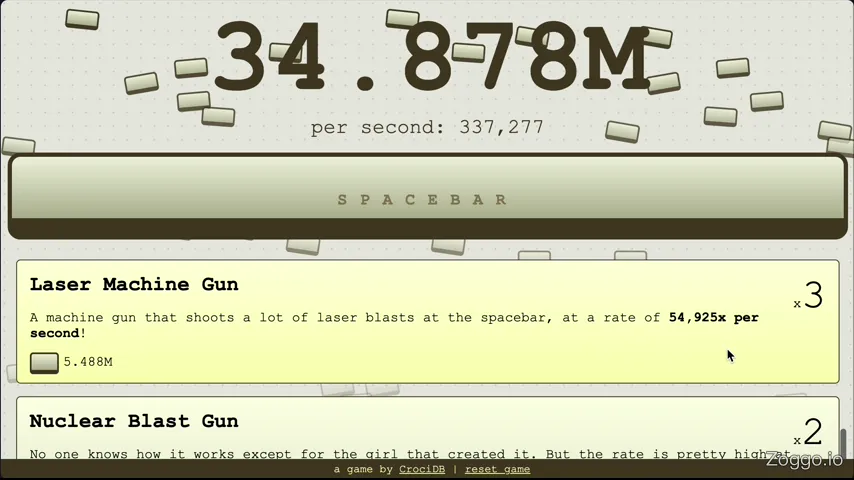 Spacebar Clicker automation scene with fast score growth and falling spacebar keys